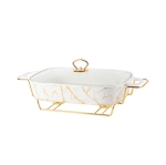 Керамичен съд за топло сервиране със стъклен капак 38.5 x 29.5 см, Marble Gold