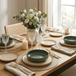 Керамичен сервиз за хранене 18 части Nordic - бежов, зелен, бежов