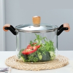 Стъклена тенджера с капак 20 см - 4.5 литра, дървени дръжки