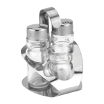 Компект солница, пиперница със съд за клечки за зъби с метална стойка Lux Line