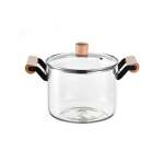 Стъклена тенджера с капак 20 см - 4.5 литра, дървени дръжки