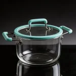 Тюркоазена стъклена тенджера с капак