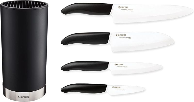 KYOCERA Комплект от 4 броя керамични ножове с блок за съхранение GEN, бяло острие