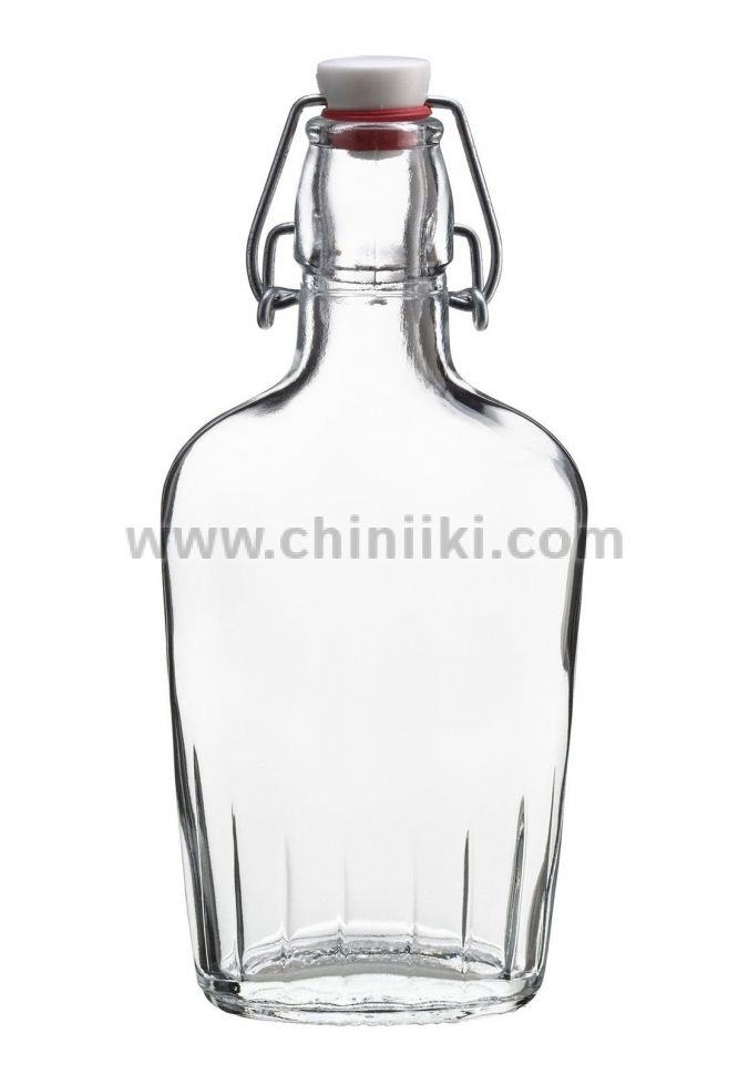 Fiaschetta плоска стъклена бутилка с метален механизъм 250 мл, Bormioli Rocco