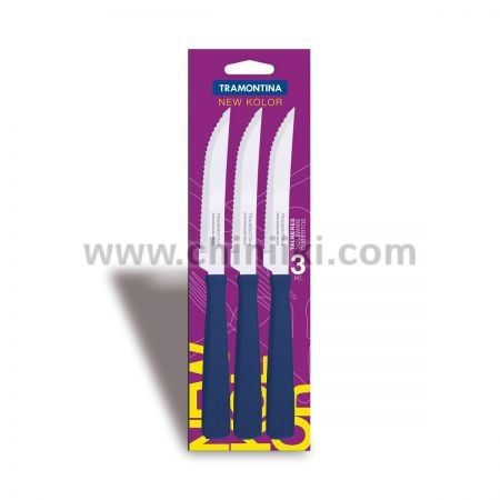 New Kolor нож за стек със сини дръжки - 3 броя, Tramontina Бразилия