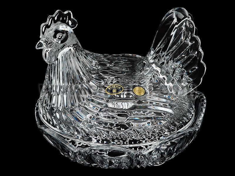Кристален съд Кокошка за 10 броя яйца, Bohemia Crystal