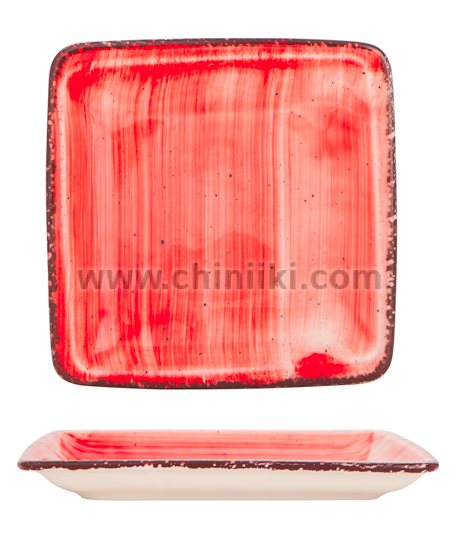 Порцеланова квадратна чиния за основно ястие 22 x 22 см RED, GÜRAL Турция
