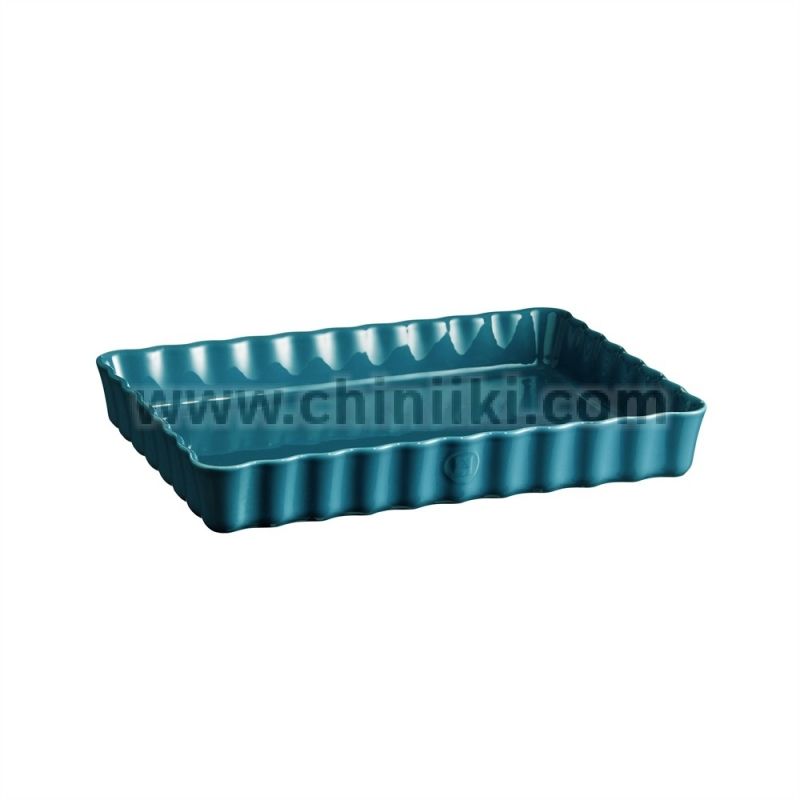 Керамична правоъгълна форма за тарт 33.5 x 24 см, син цвят, DEEP RECTANGULAR TART DISH, EMILE HENRY Франция
