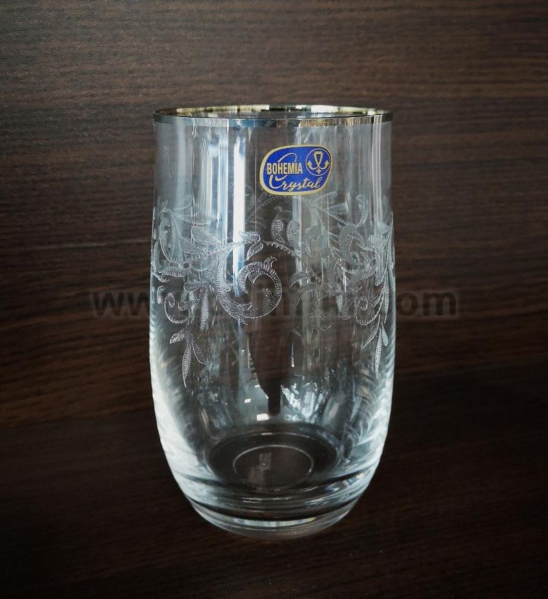 Гравирани чаши за вода 380 мл ANGELA, сребърен кант, 6 броя, Bohemia Crystalex