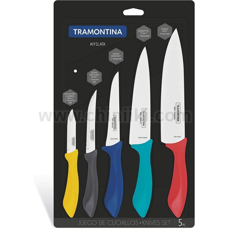 Цветни кухненски ножове 5 броя AFFILATA, Tramontina Бразилия
