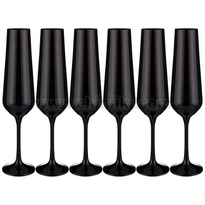 Черни чаши за шампанско 200 мл SANDRA, 6 броя, Bohemia Crystalex