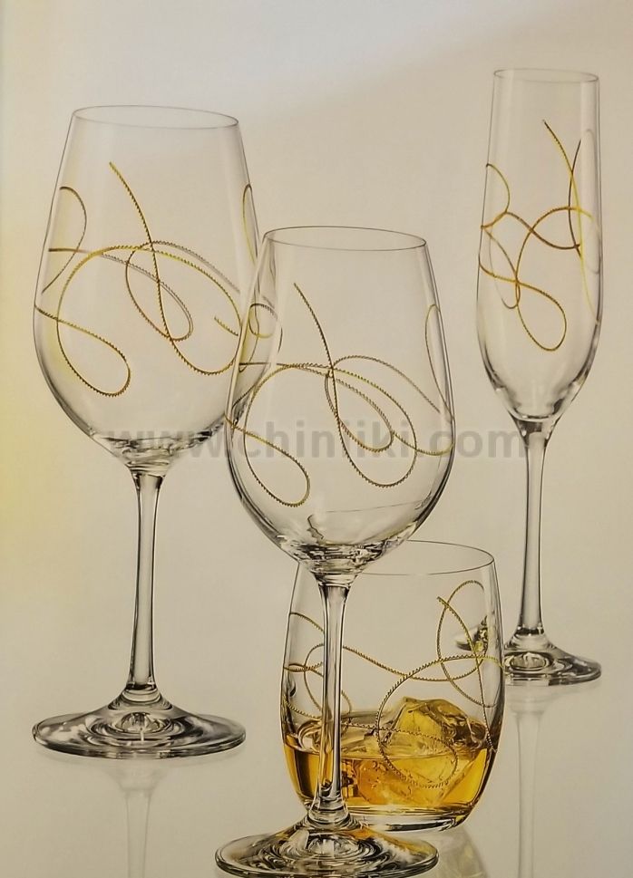 Гравирани чаши за шампанско 190 мл STRING, златен кант, 2 броя, Bohemia Crystalex