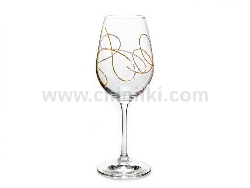 Гравирани чаши за вино 350 мл STRING, златен кант, 2 броя, Bohemia Crystalex