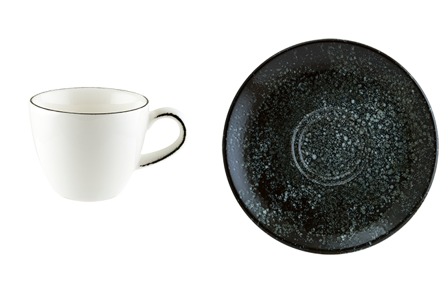 Cosmos Black порцеланова чаша за еспресо кафе 80 мл с подложна чинийка, Bonna Турция