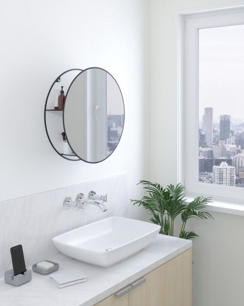 Огледало за стена с рафтове за аксесоари CIRKO, черен цвят, UMBRA Канада