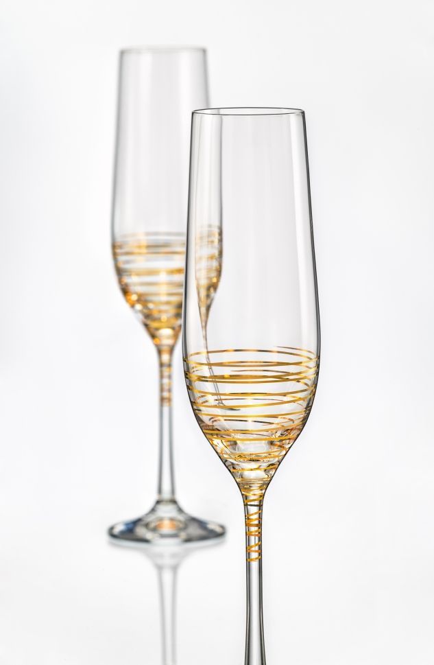 Чаши за шампанско 190 мл VIOLA SPIRAL GOLD, 6 броя, Bohemia Crystalex