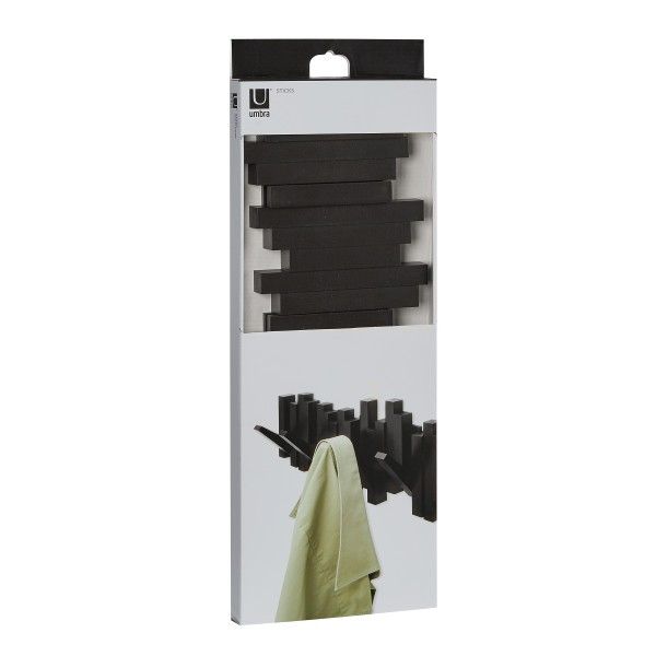 Закачалка за стена с 5 броя закачалки STICKS, черен цвят, UMBRA Канада