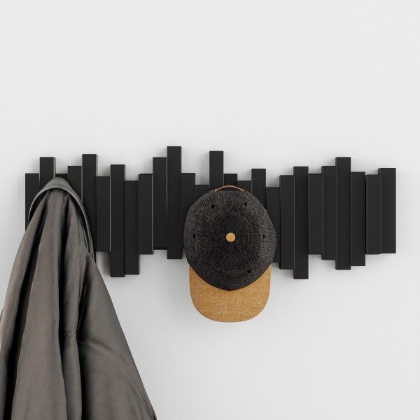 Закачалка за стена с 5 броя закачалки STICKS, черен цвят, UMBRA Канада