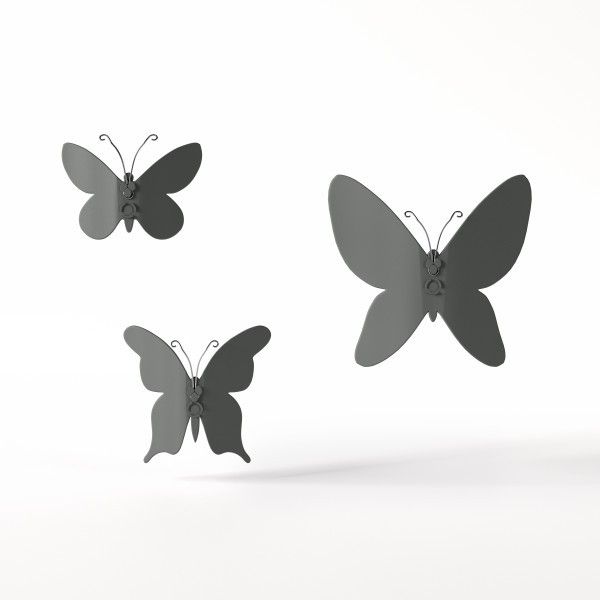 Комплект декорация за стена MARIPOSA, 9 броя пеперуди 3 размера, сив цвят, UMBRA Канада