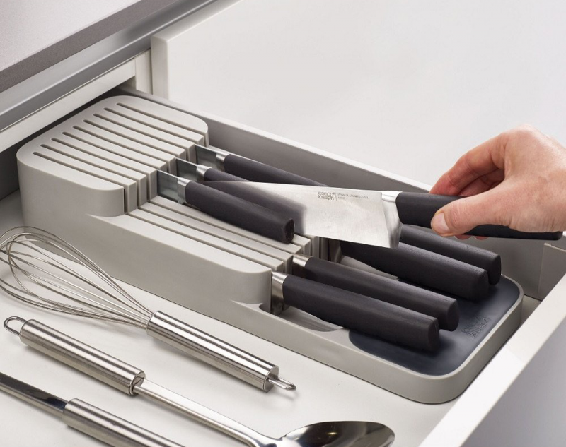 Органайзер за съхранение на ножове на 2 нива 39 x 14 x h 7,3 см, бял цвят, HOME