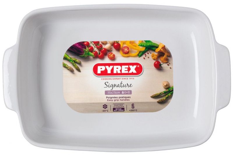 Керамична правоъгълна тава за печене 35 x 25 см SIGNATURE, цвят бял, PYREX Франция