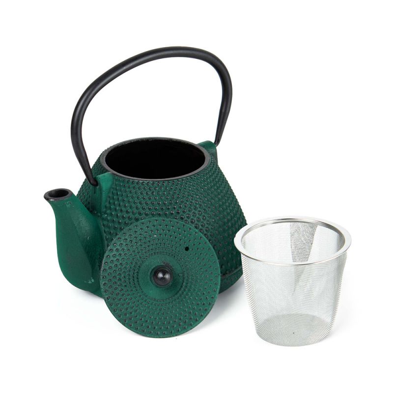 Чугунен чайник с цедка 1000 мл, петролено зелен цвят, Luigi Ferrero