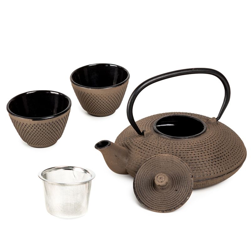 Комплект за чай чугунен чайник с цедка с 2 броя чаши, сив цвят, Luigi Ferrero