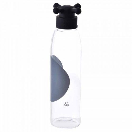 Стъклена бутилка за вода 500 мл, черна капачка тип кранче, United Colors Of Benetton