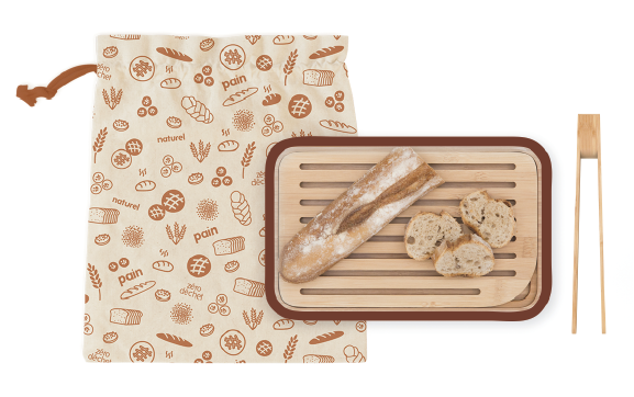 Комплект за хляб - дъска, щипка и торбичка за съхранение, PEBBLY Франция