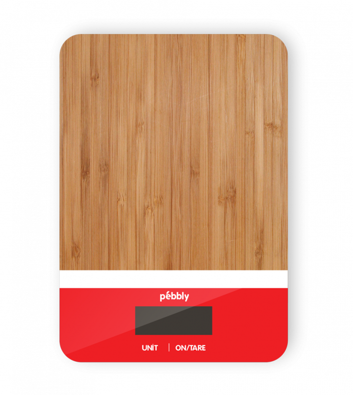 Електронна бамбукова кухненска везна, червен цвят, PEBBLY Франция