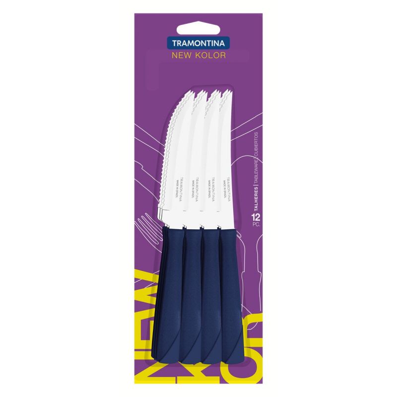 New Kolor нож за стек със сини дръжки - 12 броя, Tramontina Бразилия