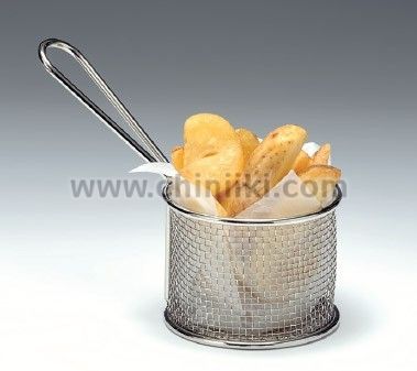 Метална кръгла кошничка за сервиране на картофки / чипс 9 см