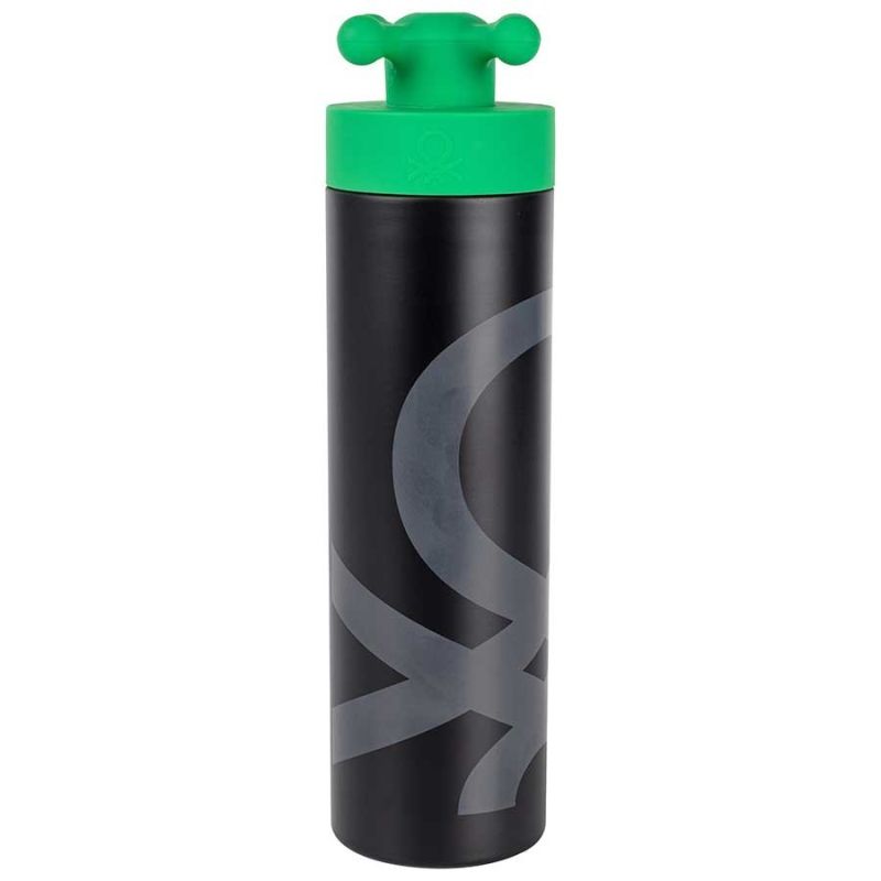 Вакуумна бутилка Black & Green 500 мл, зелена капачка тип кранче, United Colors Of Benetton