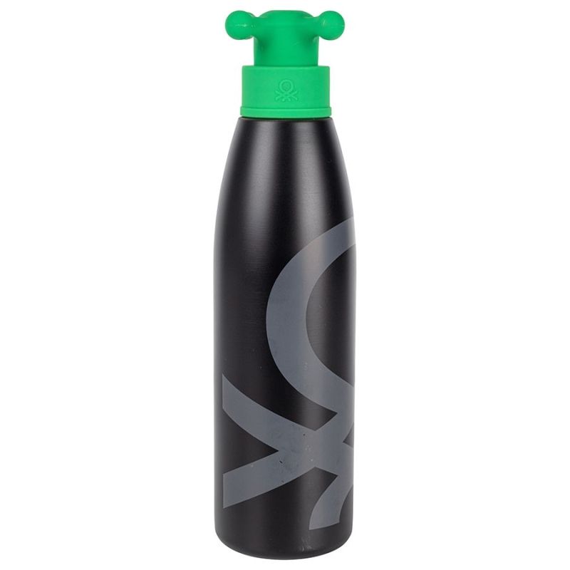 Стоманена бутилка за вода 500 мл Black & Green, капачка тип кранче, United Colors Of Benetton