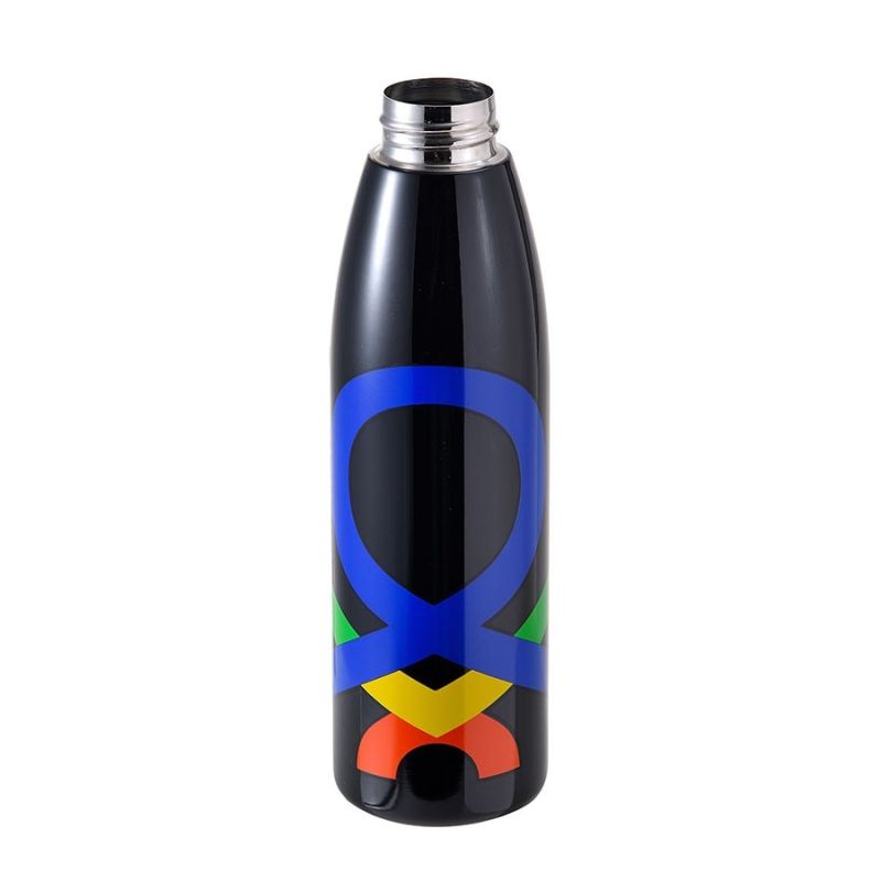 Стоманена бутилка за вода 500 мл Black & Rainbow, капачка тип кранче, United Colors Of Benetton