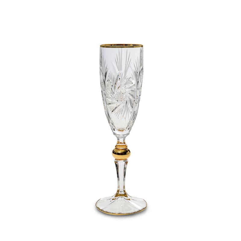 Кристални чаши за шампанско 180 мл Pinwheel Matt Cut and Gold, 6 броя, Bohemia Crystal
