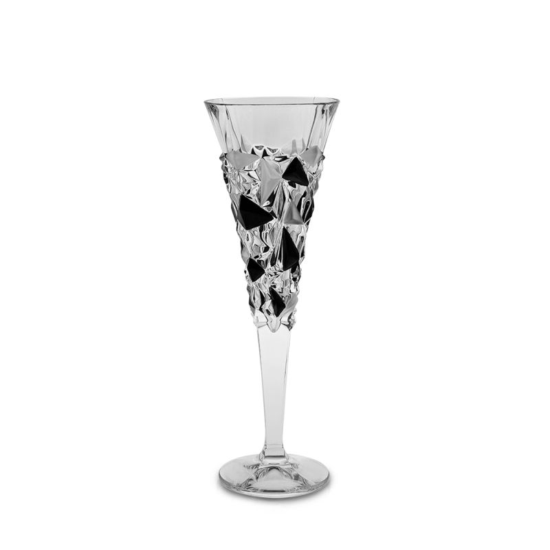 Кристални чаши за шампанско 200 мл Glacier Matt Fond and Black Lister, 6 броя, Bohemia Crystal