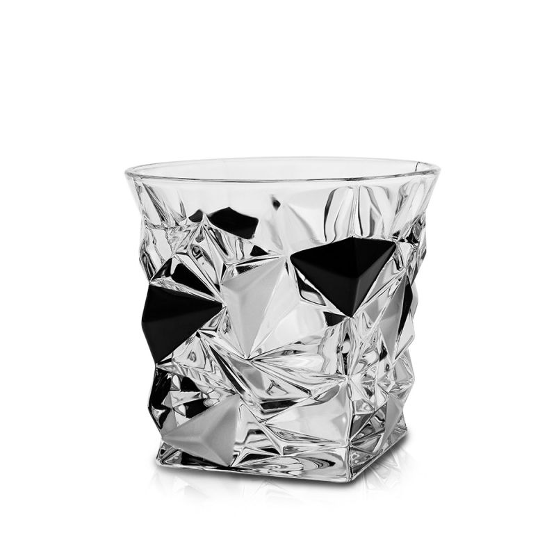 Кристални чаши уиски 350 мл Glacier Matt Fond and Black Lister, 6 броя, Bohemia Crystal