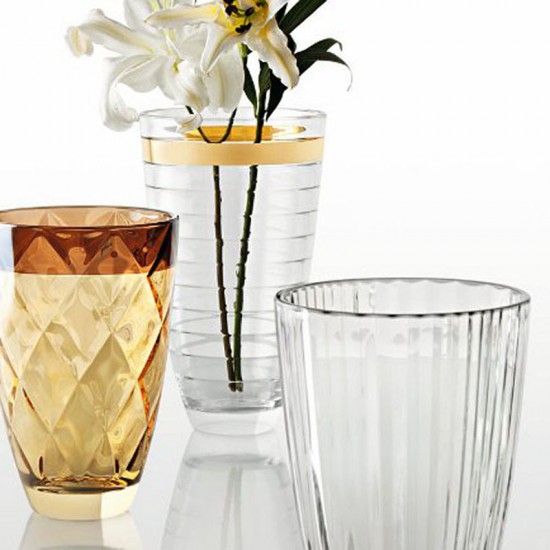 BAGUETTE стъклена ваза за цветя 30 см със златист кант, Vidivi Италия