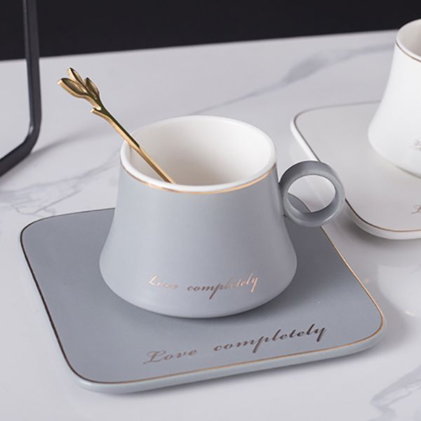 Порцеланова чаша с чинийка и лъжичка за кафе и чай 160 мл, GRAY LOVE COMPLETELY