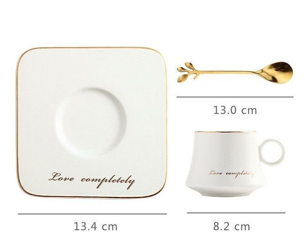 Порцеланова чаша с чинийка и лъжичка за кафе и чай 160 мл, WHITE LOVE COMPLETELY