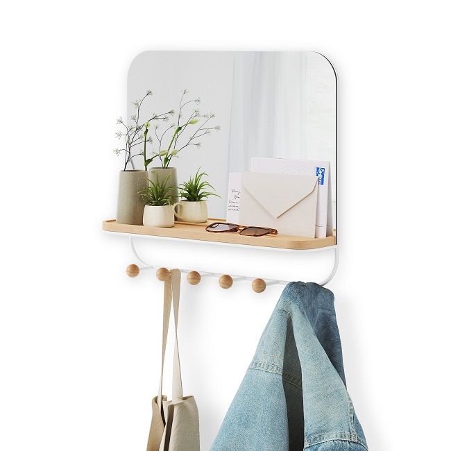 Огледало за стенен монтаж с 6 бр. закачалки ESTIQUE, бял цвят, UMBRA Канада