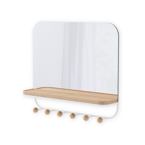 Огледало за стенен монтаж с 6 бр. закачалки ESTIQUE, бял цвят, UMBRA Канада