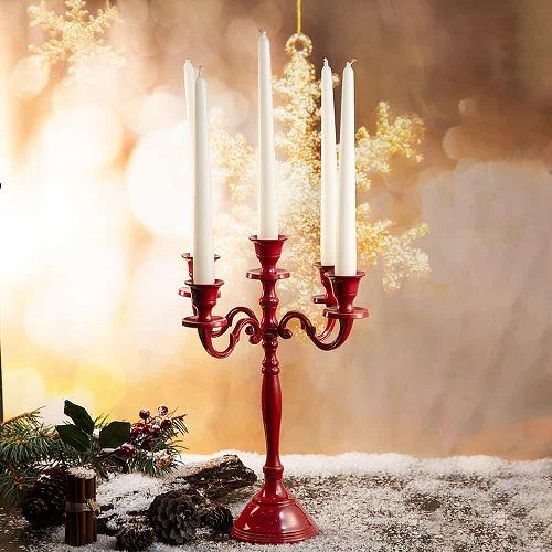 Свещник за 5 броя свещи, 34 см, червен цвят