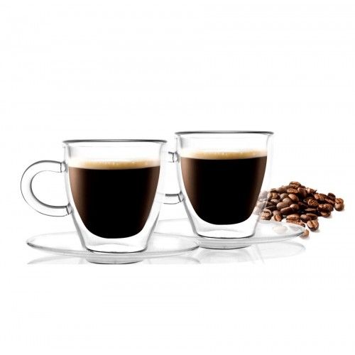 Двустенни чаши за еспресо кафе 80 мл с подложни чинийки - 4 части AMO, Vialli Design Полша