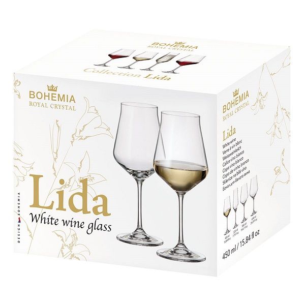 Чаши за вино 450 мл LIDA, 6 броя, Bohemia Royal Crystal
