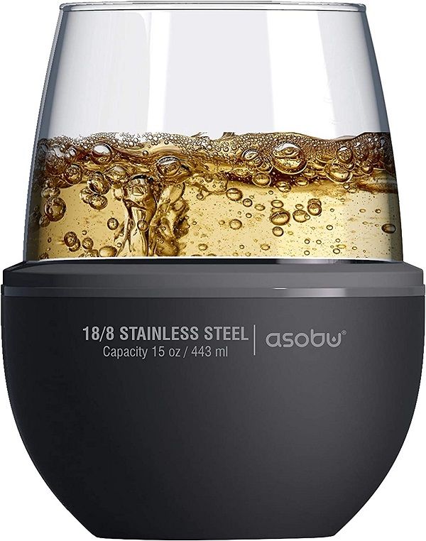 Чаша за уиски / вино 443 мл с термоизолираща основа WINE KUZIE, черен цвят, ASOBU Канада