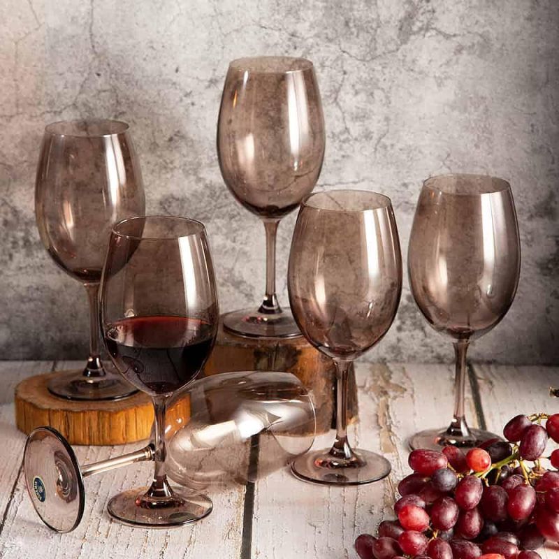 SYLVIA SMOKE чаши за червено вино 450 мл, 6 броя, сив цвят, Bohemia Crystalite